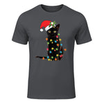 Santa Black Cat Tangled Up In Christmas Tree Lights Holiday in Charcoal - front view