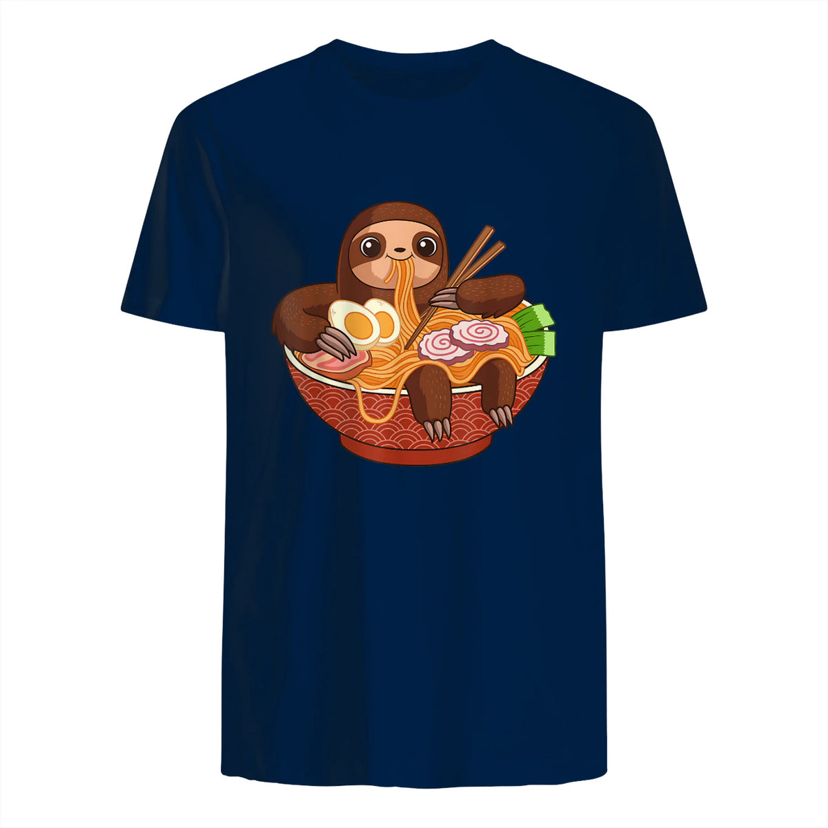 Kawaii Cute Anime Sloth Otaku Japanese Ramen Noodles in Navy - back view