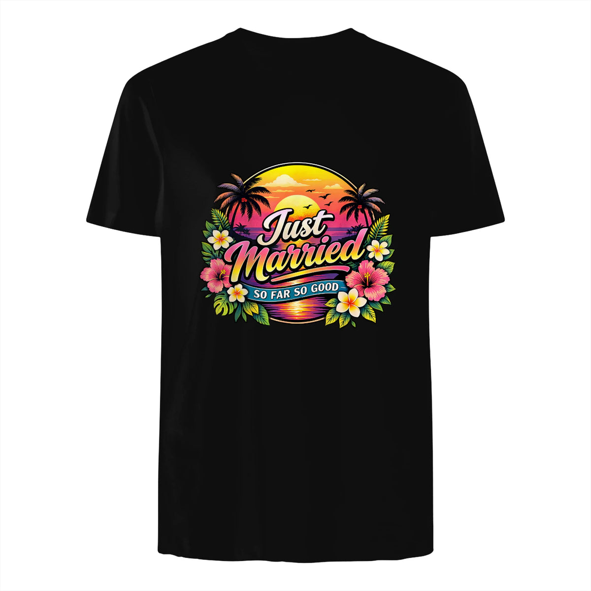 Couple de Jeunes mariés drôle Just Married Tropical Honeymoon in Black - back view