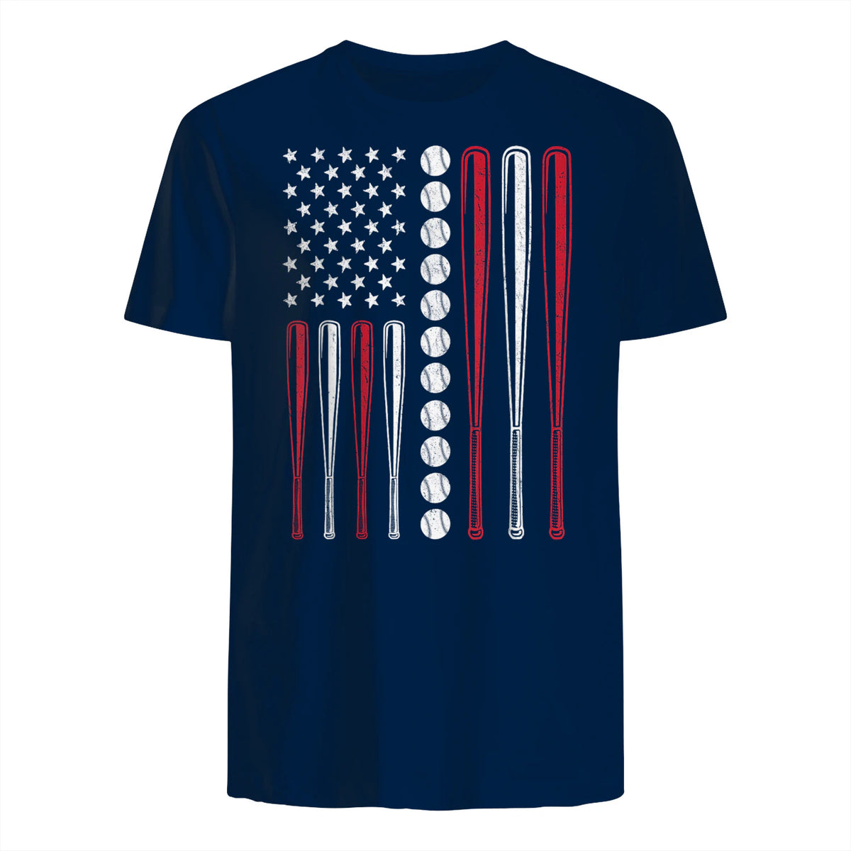 Patriotic Baseball Fourth of July USA Flag T-Shirt in Navy - back view