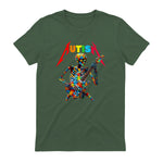 Autism Skeleton Guitar Player Rock Music Autism Awareness in Military Green - back view