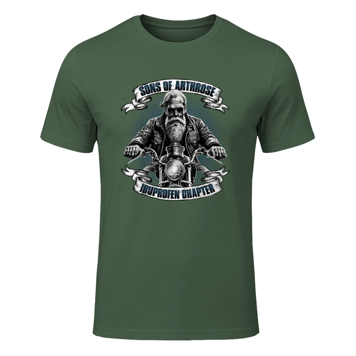Lustiger Biker Spruch für den alten Mann - Sons of Arthrose - Ibuprofen Chapter Biker Motorradfahrer für ältere in Military Green - front view