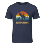 Daddy Dinosaur Daddysaurus Two Kids Funny Father's Day T-Shirt in Heather Navy - front view
