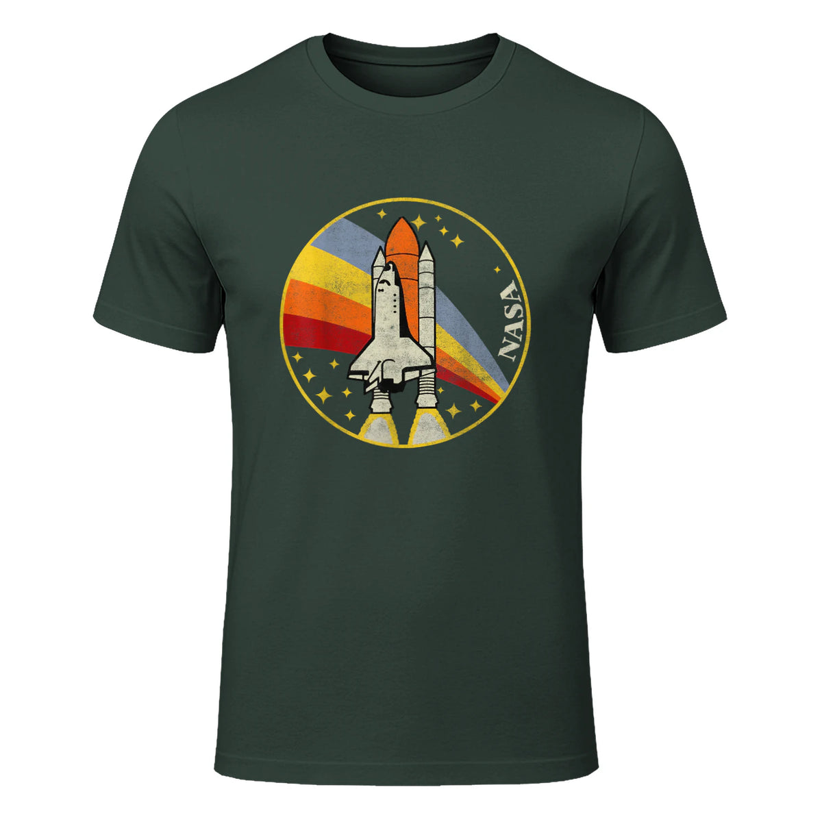 NASA Shuttle Launch Into Rainbow Premium Graphic T-Shirt T-Shirt UK in Forest Green - front view