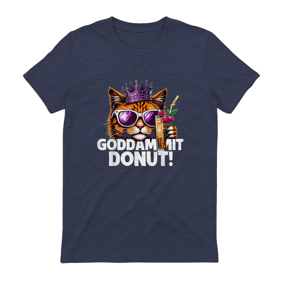 Donut Princess Cat Meme Tee – Kawaii Funny Cartoon Style T-Shirt in Heather Navy - back view
