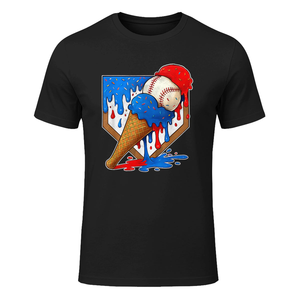 Distressed Baseball Boys Ice Cream Drip Baseball Boys Youth T-Shirt in Black - front view