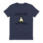 Funny silly penguin t-shirt mens ladies retirement gift in Heather Navy - back view