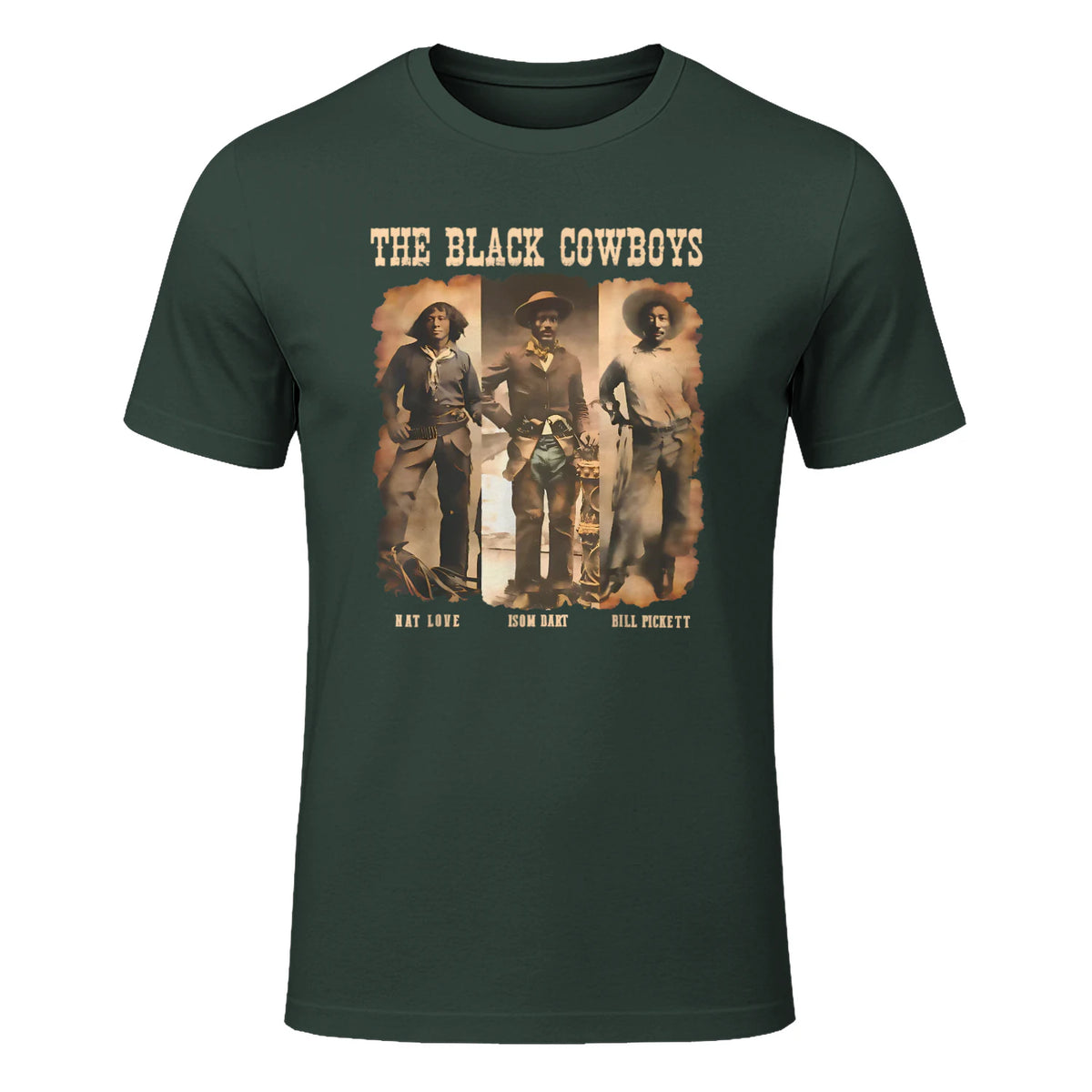 Black Cowboy Western Rodeo Melanin Black History Texas Men T-Shirt in Forest Green - front view