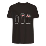 Introvert Cat Animal Rescue Pet Lover Apparel Rock Paper Scissors Hand Game Cute Paw Funny Cat T-Shirt in Dark Chocolate - back view