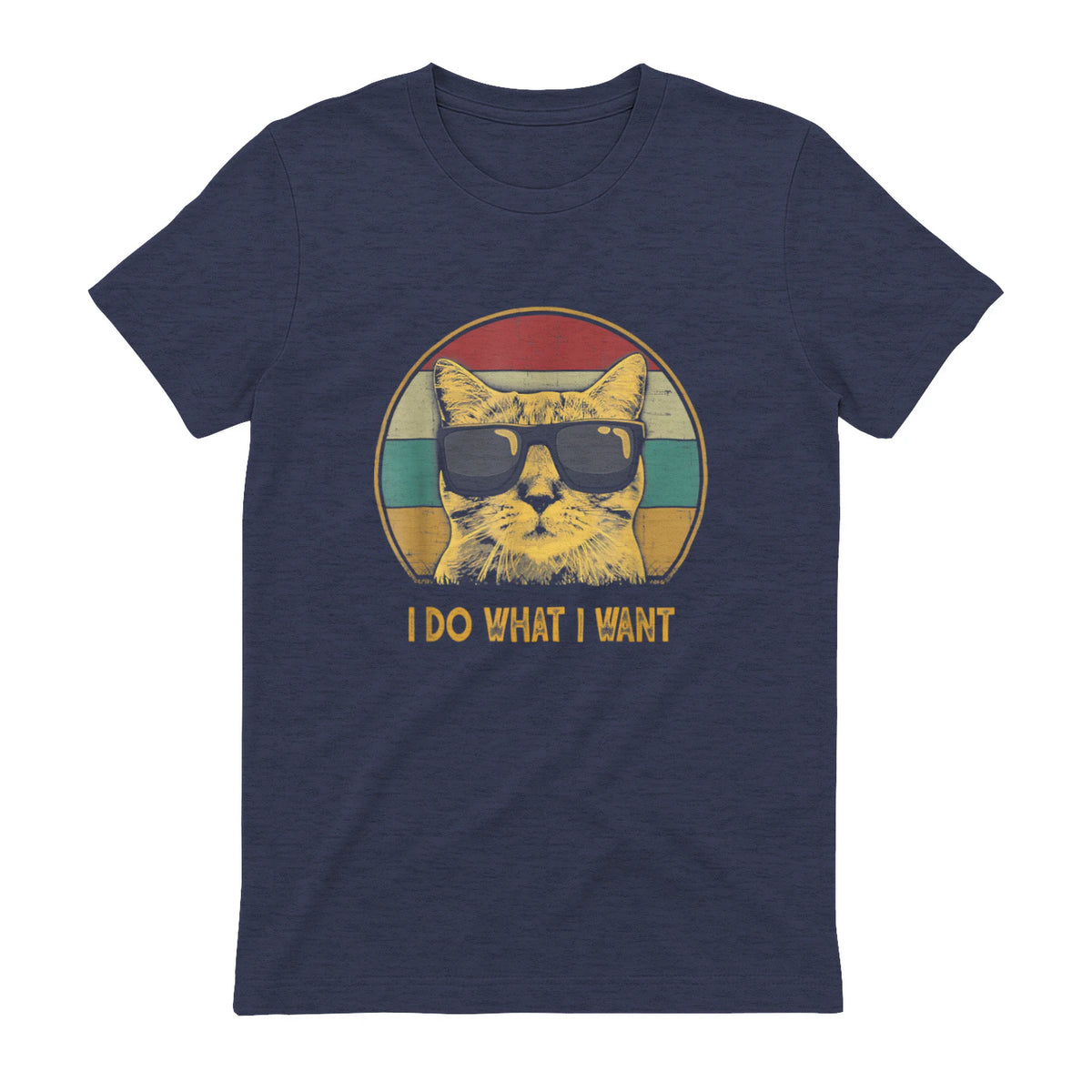 Retro I do What I Want cat Funny cat Lover T-Shirt Small in Heather Navy - back view
