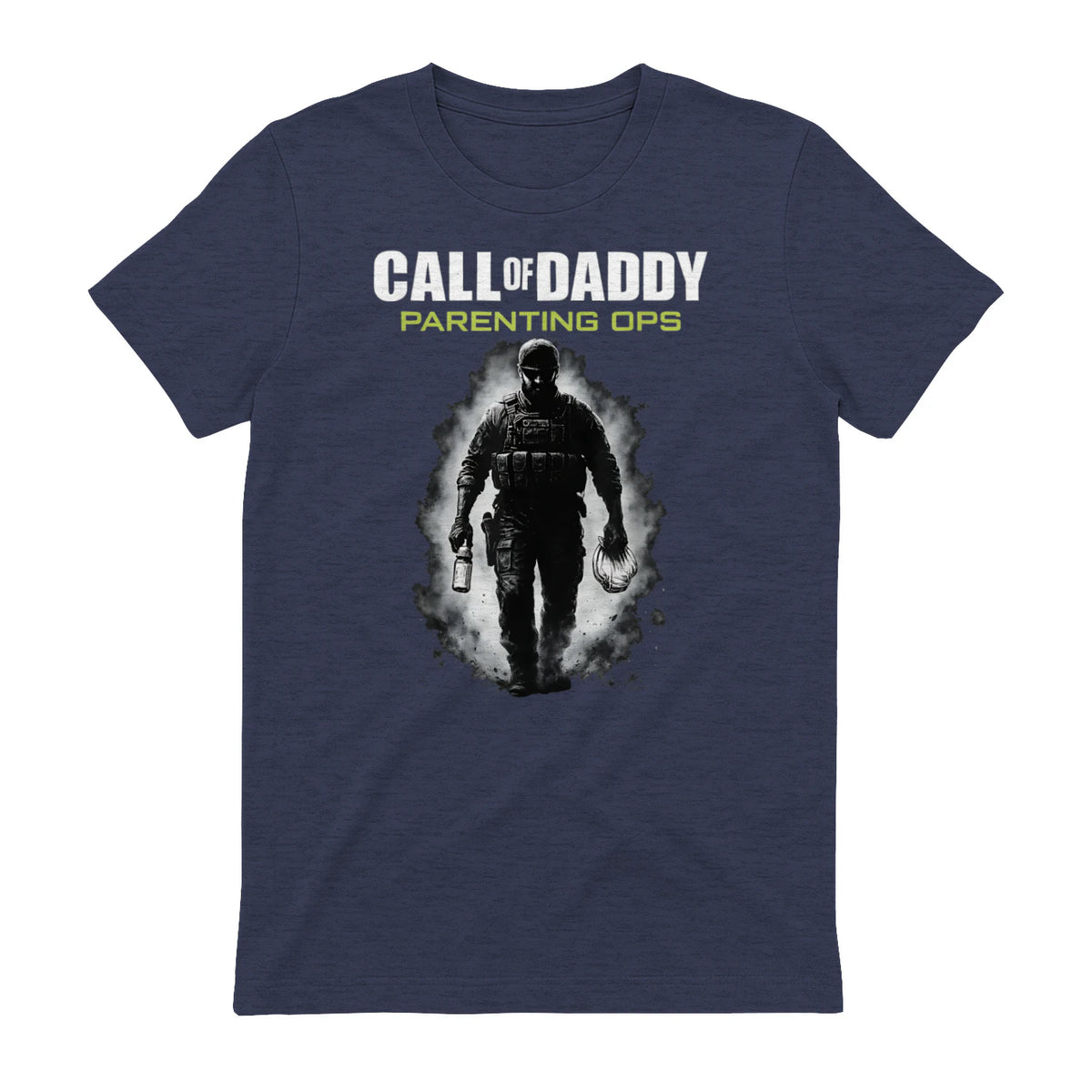 Call of Daddy Parenting Ops – Vatertag Great Dad Joke T-Shirt in Heather Navy - back view