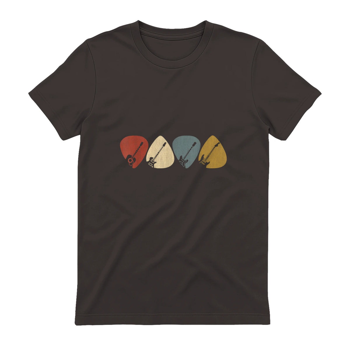 Gitarren-Auswahl-Gitarrist Retro Vintage für Gitarrenliebhaberinnen, Schwarz, S, Kurzarm, , Herren, Retro in Dark Chocolate - back view