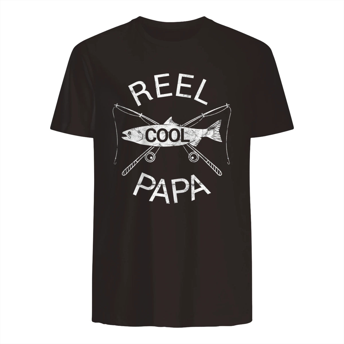 Funny Fishing Reel Cool Papa Dad Joke T-Shirt in Dark Chocolate - back view