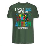 Autism Awareness Wear Blue for My Son ASD Mom Dad Men Women in Military Green - back view