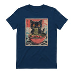 Unisex Adults Cat Ramen Japanese Funny Graphic Tees Kawaii Cat Anime Gifts T-Shirt in Navy - back view
