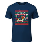 Basset Hound Chemise de Noël Merry Woofmas Père Noël Chien in Navy - front view