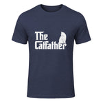 The Catfather Funny Cat Parody Fathers Day Gift Cat Father T-Shirt in Heather Navy - front view