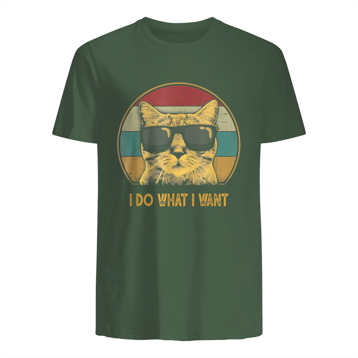 Retro I do What I Want cat Funny cat Lover T-Shirt Small in Military Green - back view