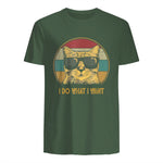 Retro I do What I Want cat Funny cat Lover T-Shirt Small in Military Green - back view