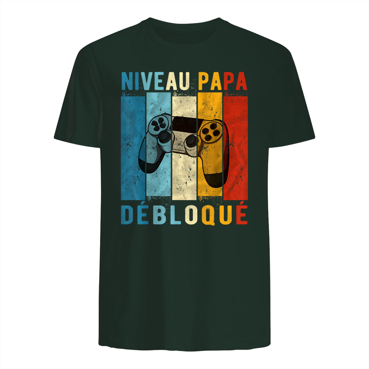 Nouveau Papa Nouvelle Naissance Annonce Gamer Humour T-Shirt in Forest Green - back view