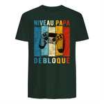 Nouveau Papa Nouvelle Naissance Annonce Gamer Humour T-Shirt in Forest Green - back view
