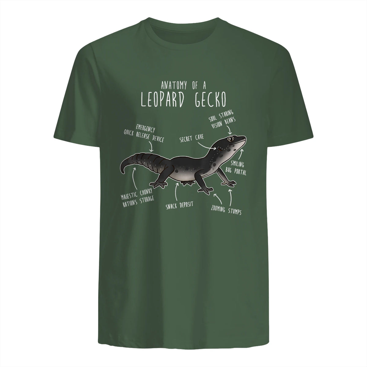 Black Night Leopard Gecko Lézard Reptile Anatomie drôle animal de compagnie in Military Green - back view