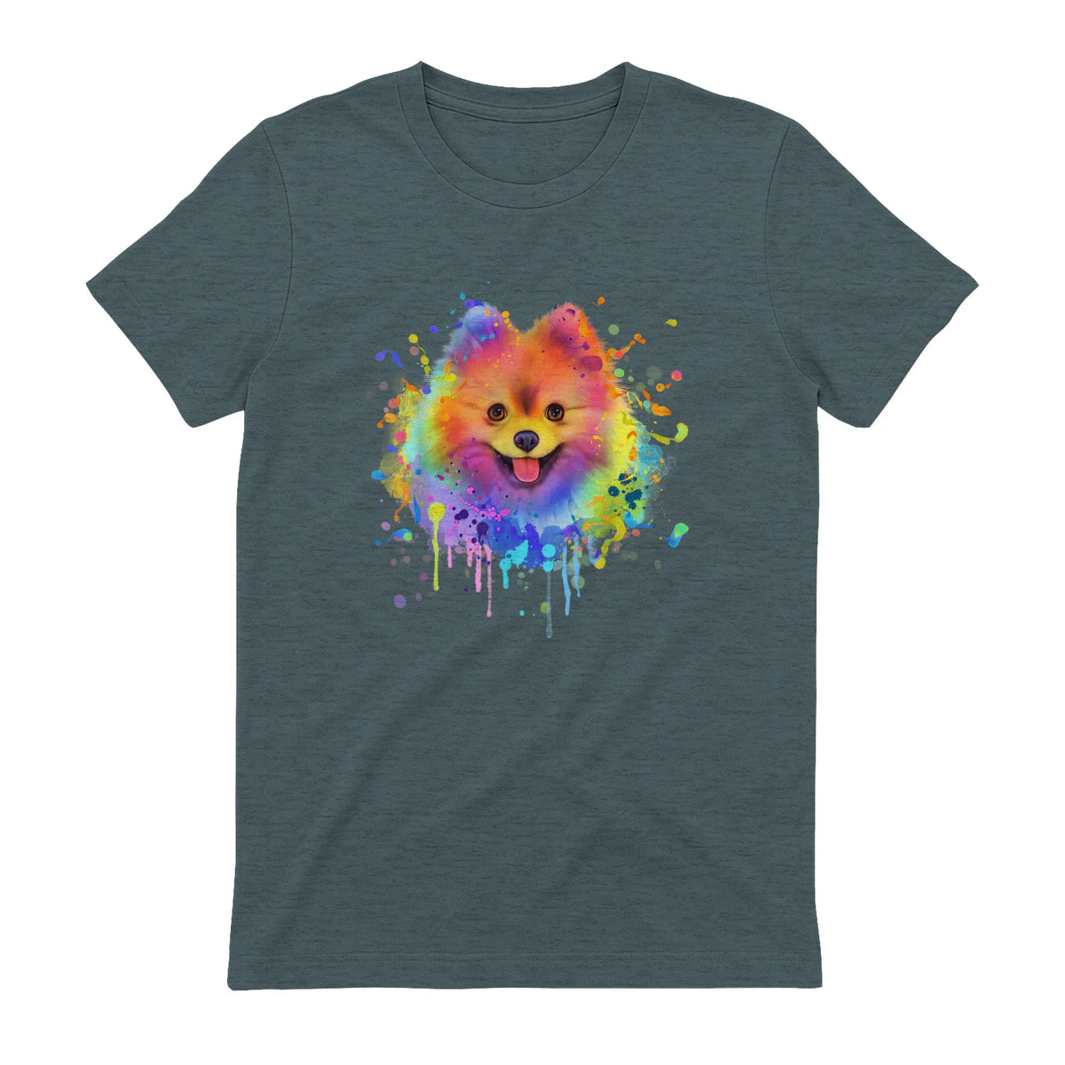 Colorful Splash Art Poméranie Portrait Pom Puppy Owner in Dark Heather - back view