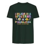 I Believe in A Spectrum of Possibilities Autism Awareness in Forest Green - back view