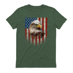 American Flag Bald Eagle Patriotic Red White Blue T-Shirt in Military Green - back view