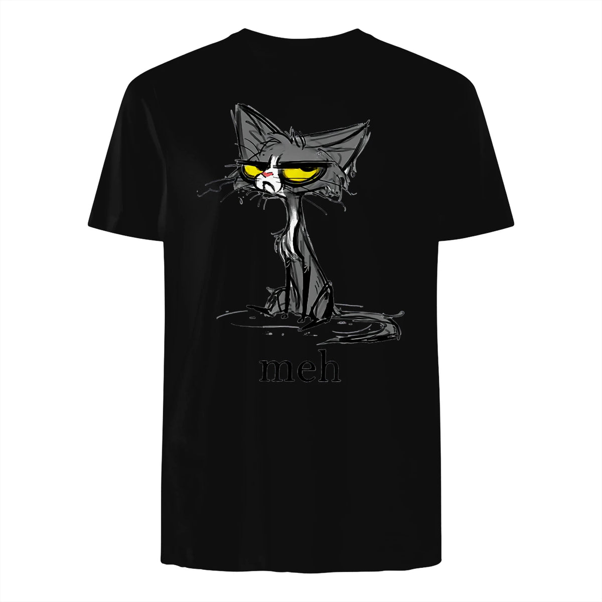 Funny Meh Cat Gift for Cat Lovers in Black - back view
