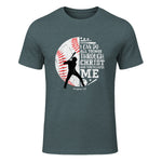 Philippians Four Thirteen Baseball Player Graphic with Bible Verse T-Shirt in Dark Heather - front view