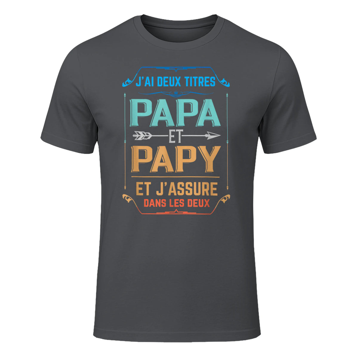 Deux Papa J'Ai et Papy Titres Grand Père in Charcoal - front view