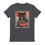 Unisex Adults Cat Ramen Japanese Funny Graphic Tees Kawaii Cat Anime Gifts T-Shirt in Charcoal - back view