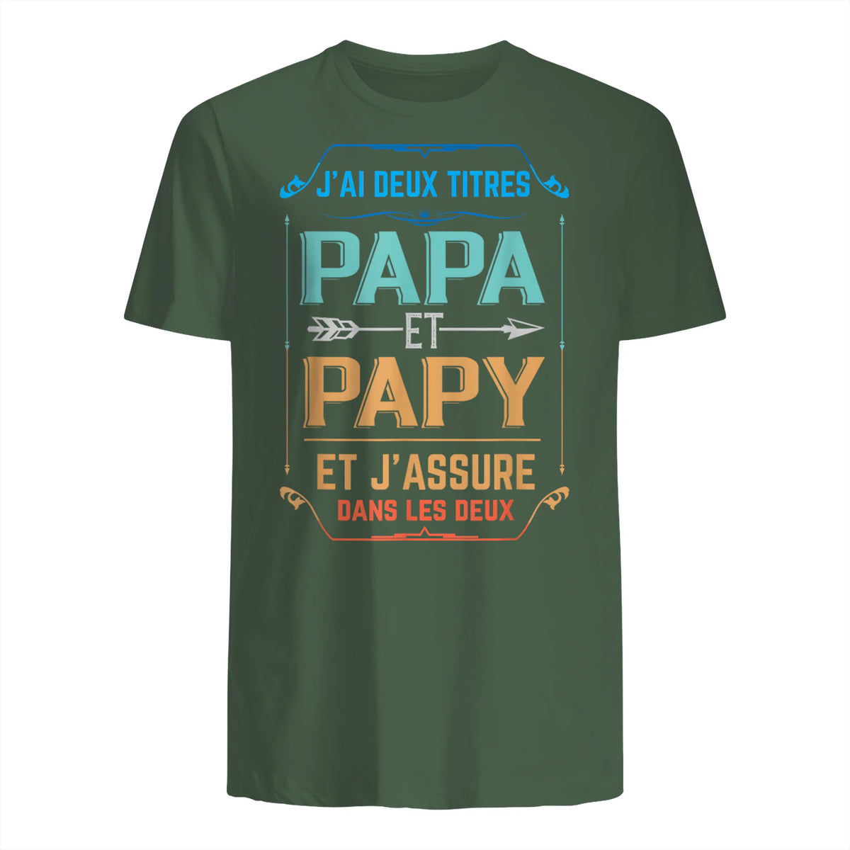 Deux Papa J'Ai et Papy Titres Grand Père in Military Green - back view