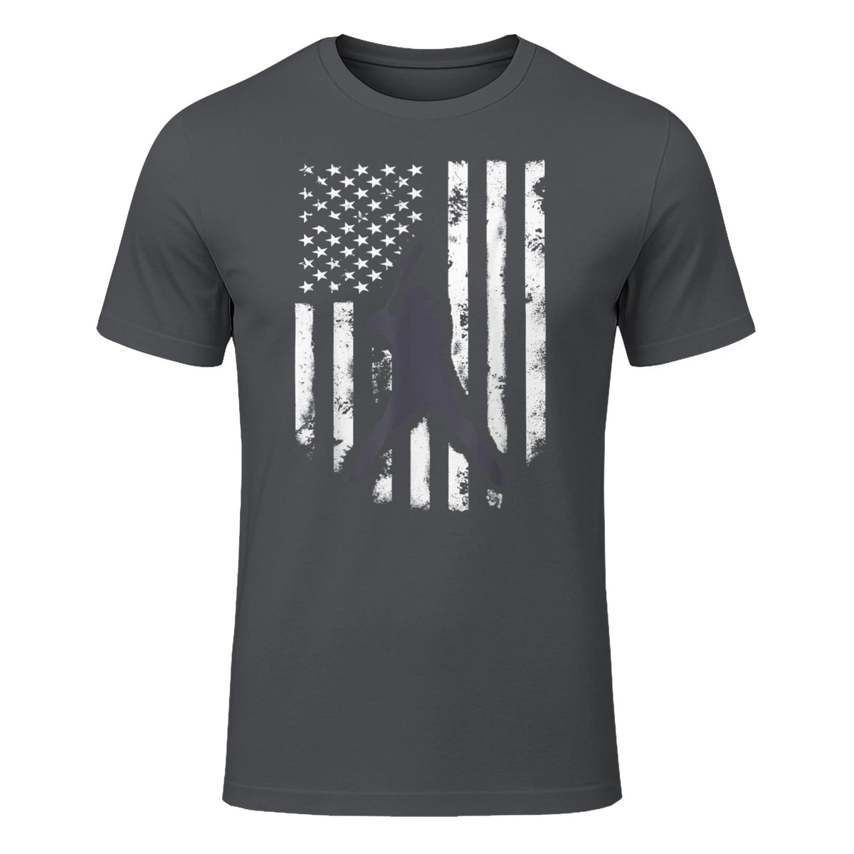 American Flag Baseball Shirt Cool Distressed Jersey Gift Tee T-Shirt in Charcoal - front view