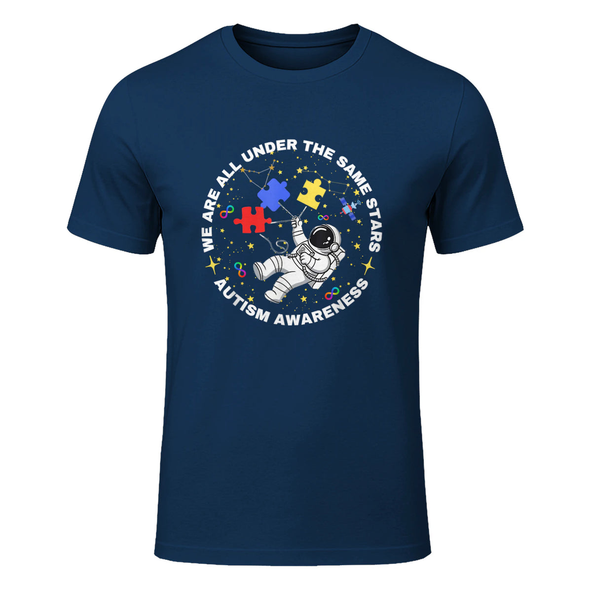 Autism We are All Under The Same Stars Space Astronaut in Navy - front view