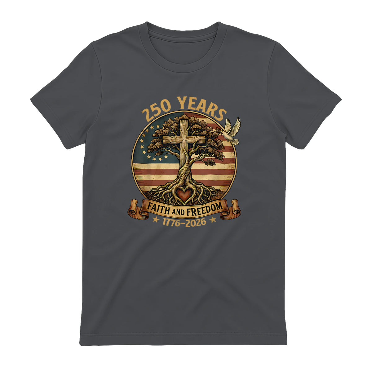 Faith and Freedom Christian USA Anniversary T-Shirt in Charcoal - back view