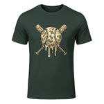 Baseball Drip Camo Baseball Bats Boys Sports Cool Game Day T-Shirt in Forest Green - front view