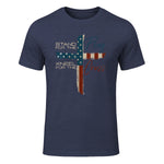 USA Flag Religious Quote Fourth of July Christian Faith T-Shirt in Heather Navy - front view