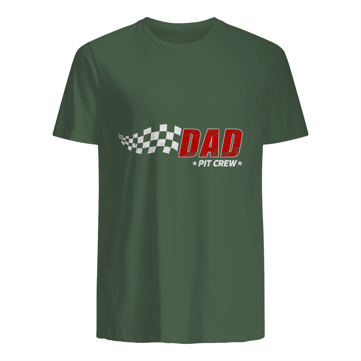 Dad Pit Crew Race Car T-Shirt in Military Green - back view