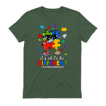 It's OK to Be Different Dabbing Puzzle Autism Awareness Kids in Military Green - back view