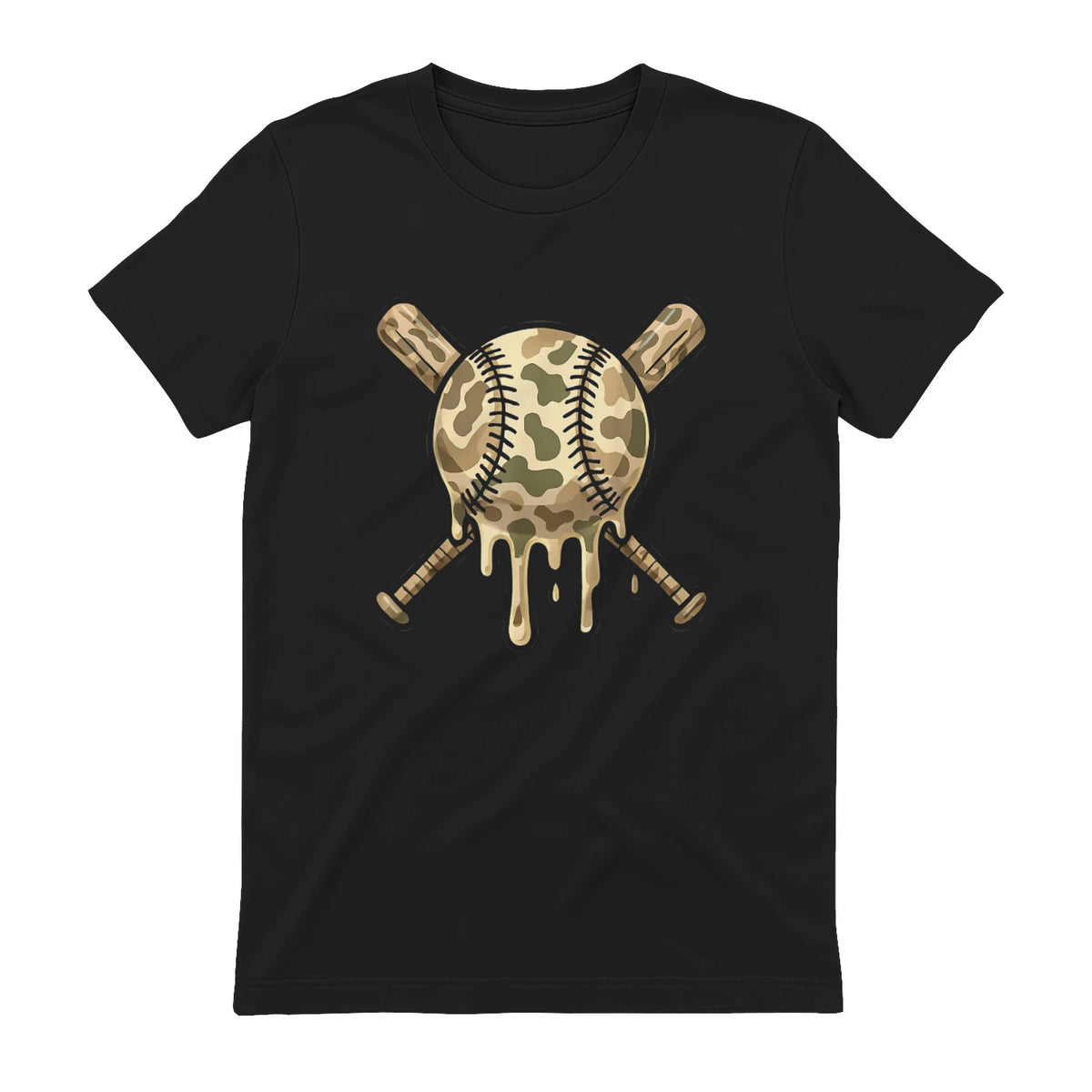 Baseball Drip Camo Baseball Bats Boys Sports Cool Game Day T-Shirt in Black - back view
