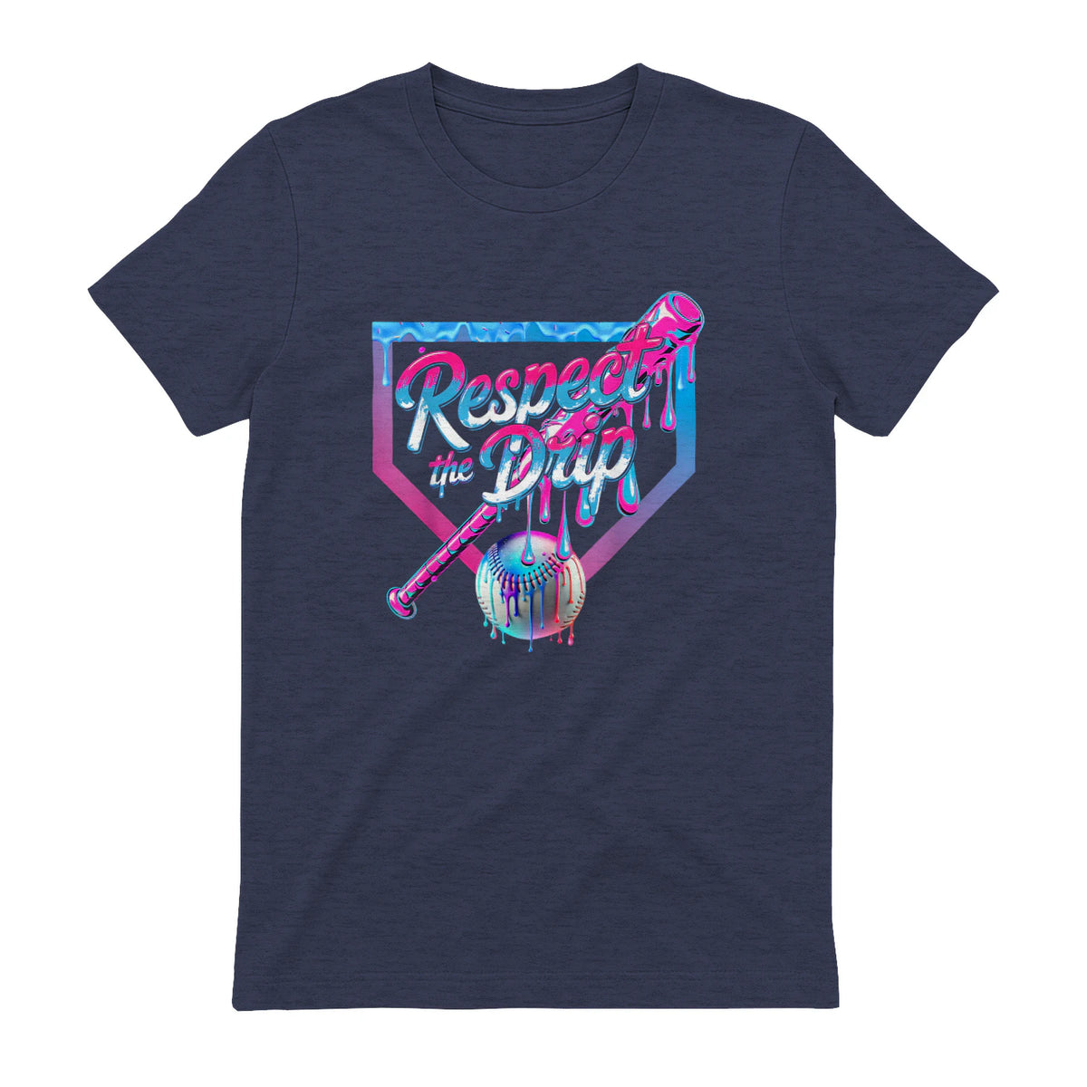 Baseball Drip for Boys Ice Cream Drip Youth Boys Baseball T-Shirt in Heather Navy - back view