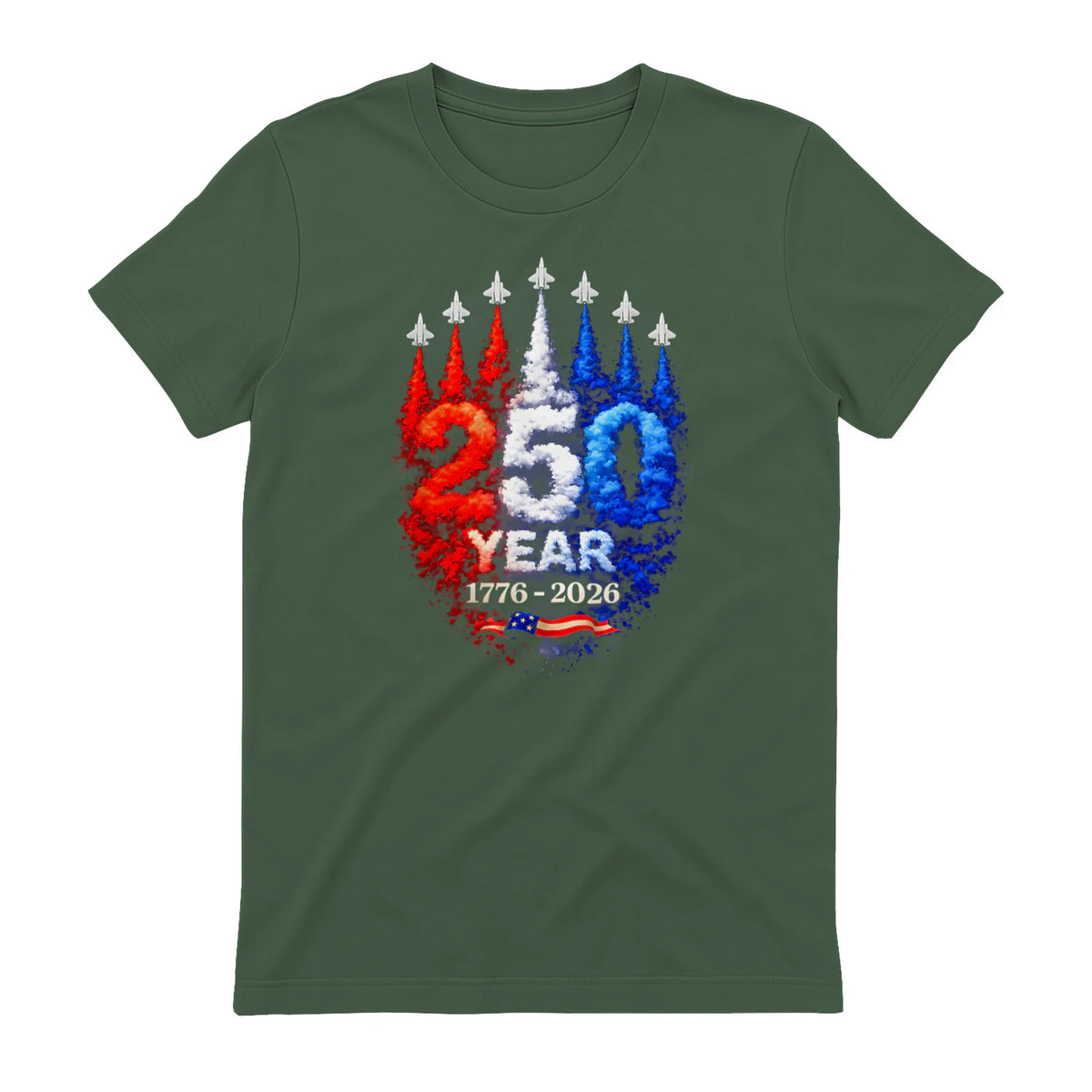 American Patriotic Fourth of July Anniversary T-Shirt in Military Green - back view