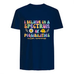 I Believe in A Spectrum of Possibilities Autism Awareness in Navy - back view