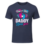 Pink Or Blue Daddy Loves You T Shirt Gender Reveal Baby Gift in Heather Navy - front view