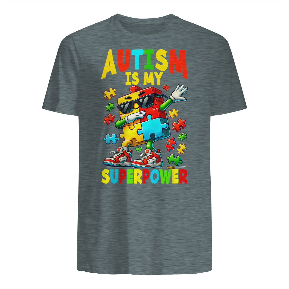 Puzzle Autism Awareness Autistic Support in Dark Heather - back view