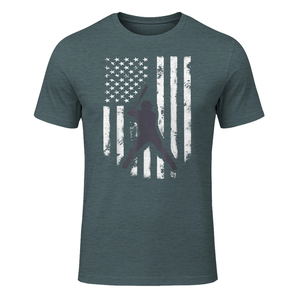 American Flag Baseball Shirt Cool Distressed Jersey Gift Tee T-Shirt in Dark Heather - front view