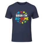 Bruh I'm Au-Some Autism Awareness T-Shirt in Heather Navy - front view