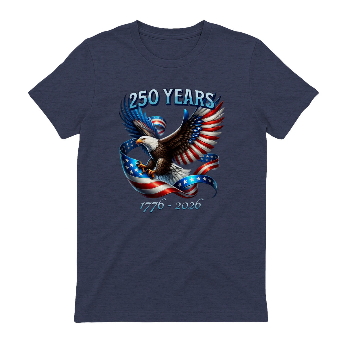 Patriotic Eagle and Flag Anniversary T-Shirt in Heather Navy - back view